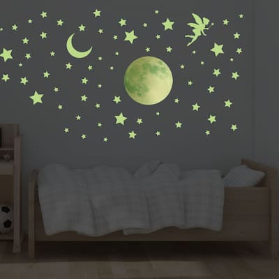 Magical Moonlight Glow in the Dark Kids Wall Stickers Nursery DIY Art - Green