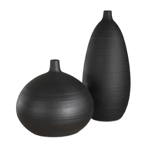 slide 2 of 5, Uttermost Bower Black Vases Set/2 - 8"W x 8"D x 18.5"H