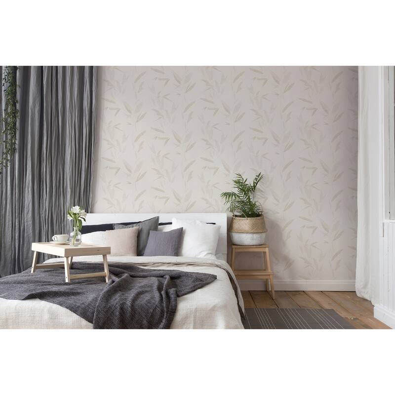 Advantage Kaiya Cream Leaves Wallpaper - 20.9in x 396in x 0.025in - 20.9in x 396in x 0.025in
