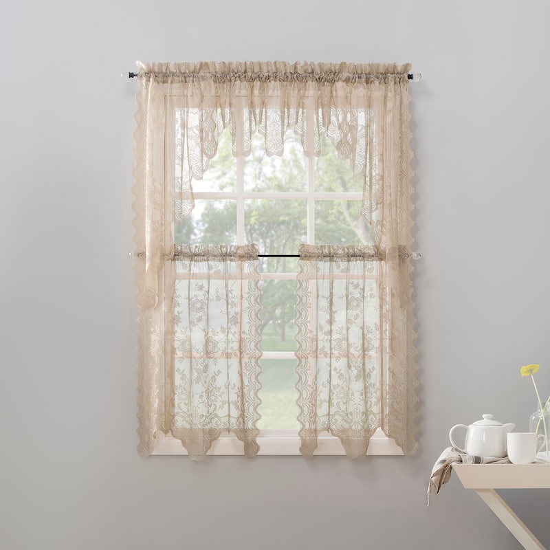 No. 918 Alison Floral Lace Sheer Rod Pocket Kitchen Curtain Swag/Tier Pair