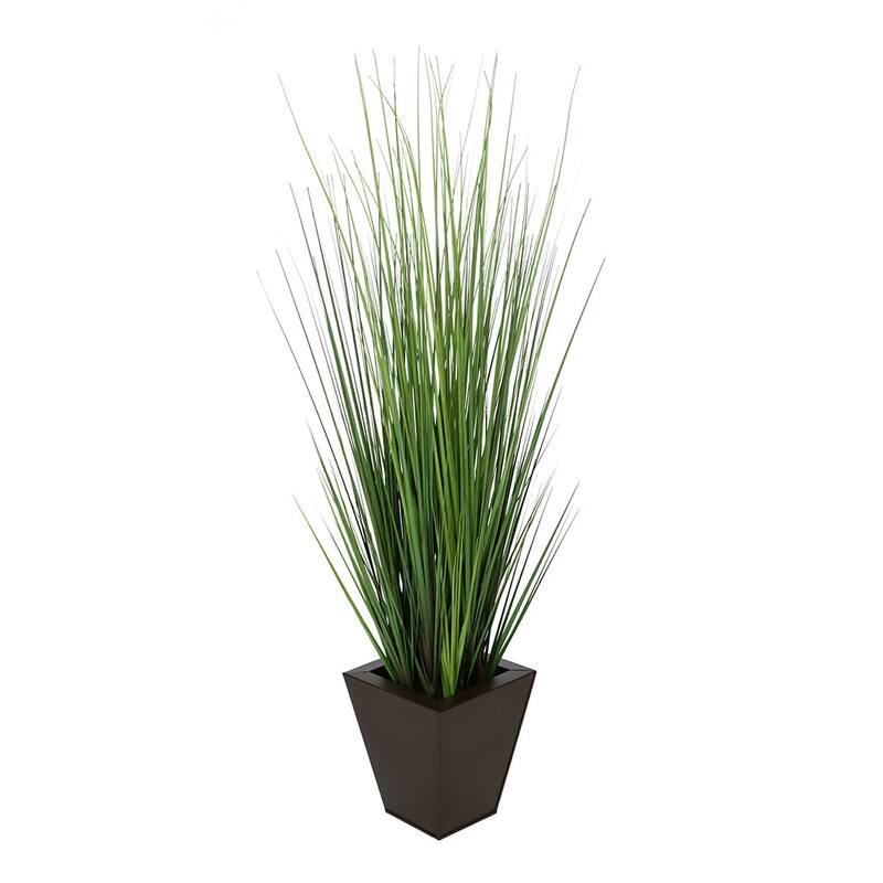 Faux PVC Grass in Square Zinc Planter - Matte Brown