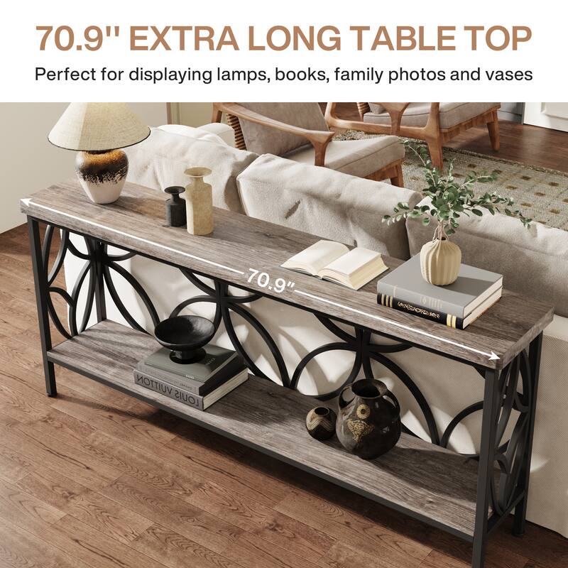 Extra Long Sofa Table with Metal Frame & Rustic Wood Finish - 70.86" L x 11.81" W x 31.88" H