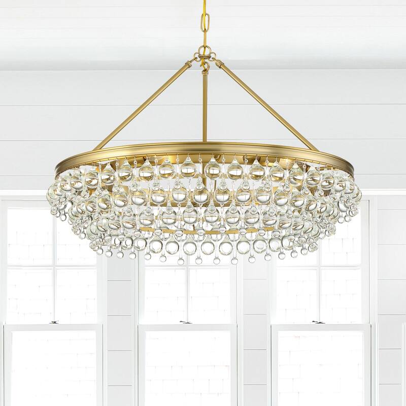 Calypso 6 Light Crystal Teardrop Vibrant Gold Chandelier - 30'' W x 20'' H
