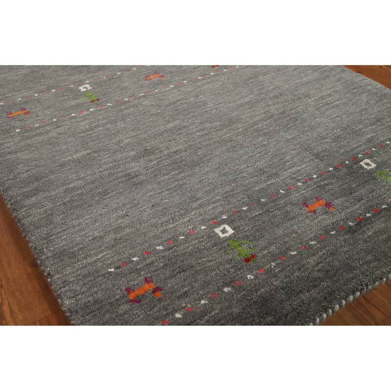 Hand Knotted Oriental 100% Wool Carpet Tribal Animal Pictorial Greys & Charcoal Gabbeh Area Rug - 4' 11'' X 3' 0''