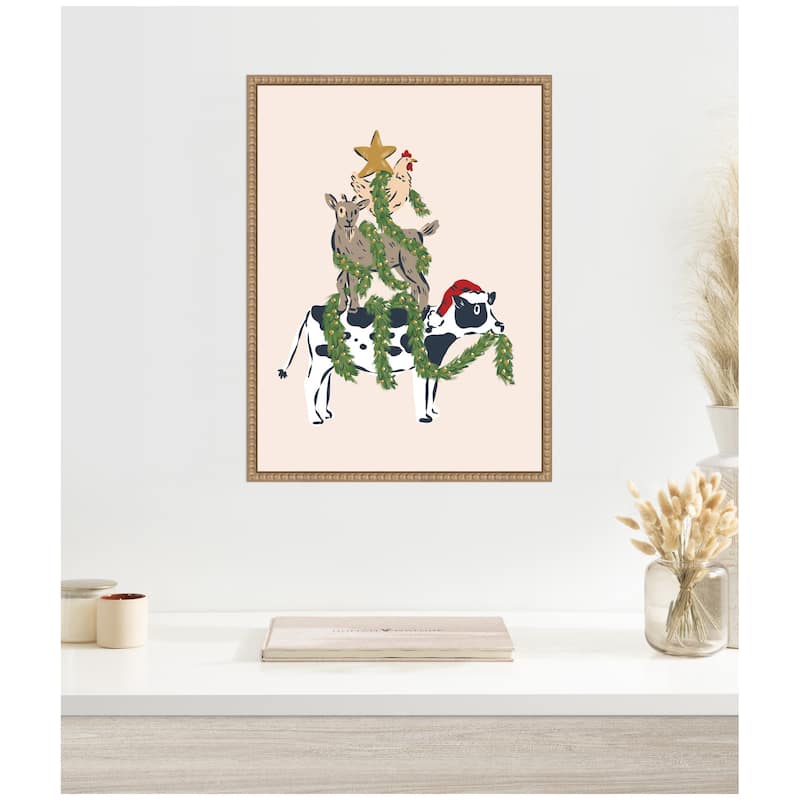 Kate and Laurel Sylvie Beaded Christmas Farm Animals Stack Framed Canvas by Krissy Mast