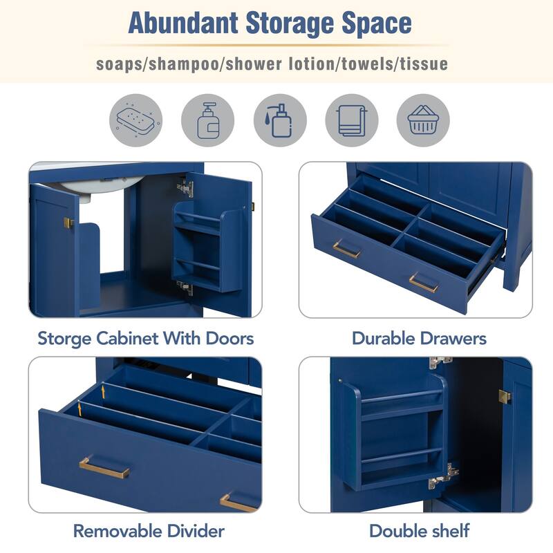 30" Blue Bathroom Vanity with Single Sink,