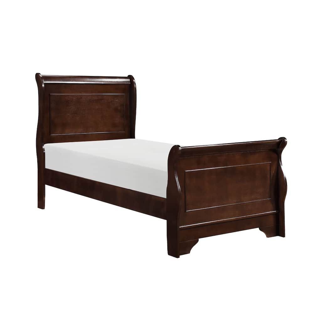 Twin Size Sleigh Bed in Dark Cherry Finish with Headboard and Footboard
