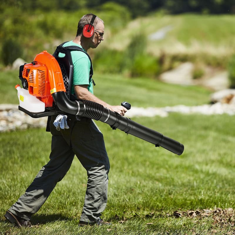 Orange Backpack Leaf Blower with Fuel Tank and Adjustable Padded Shoulder Straps