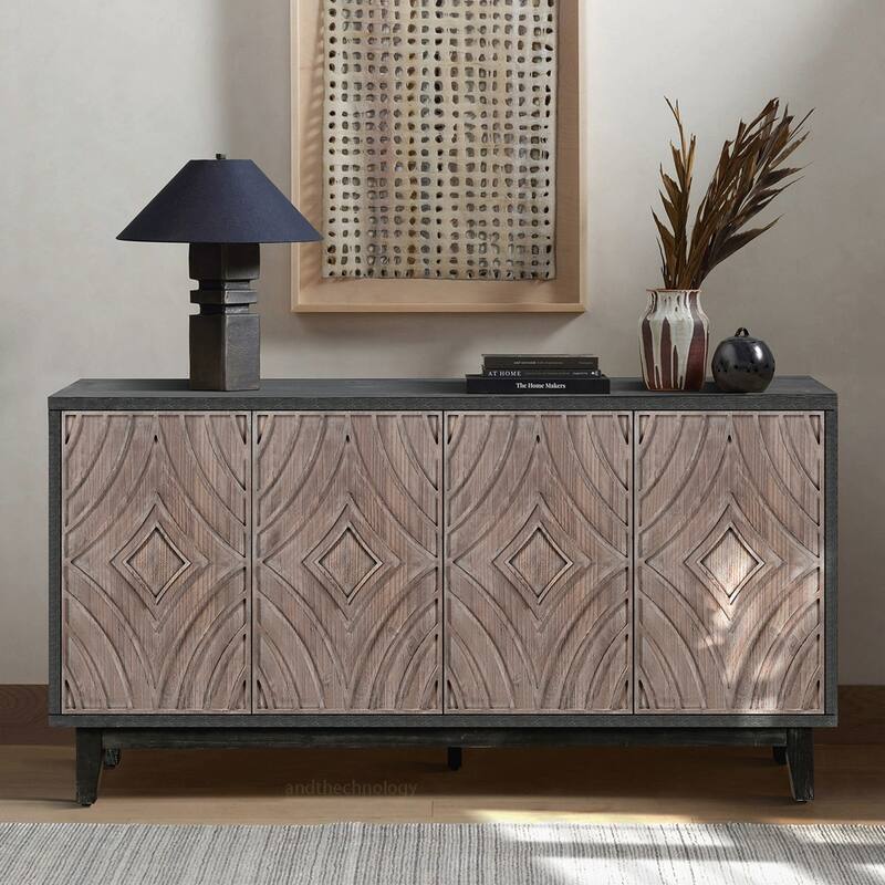 4-Door Solid Wood Storage Cabinet