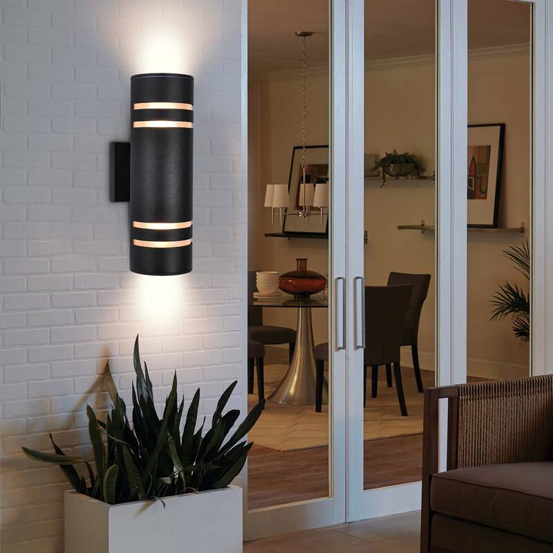 2-Light Modern Black 13.46'' H Dimmable Outdoor Armed Sconce