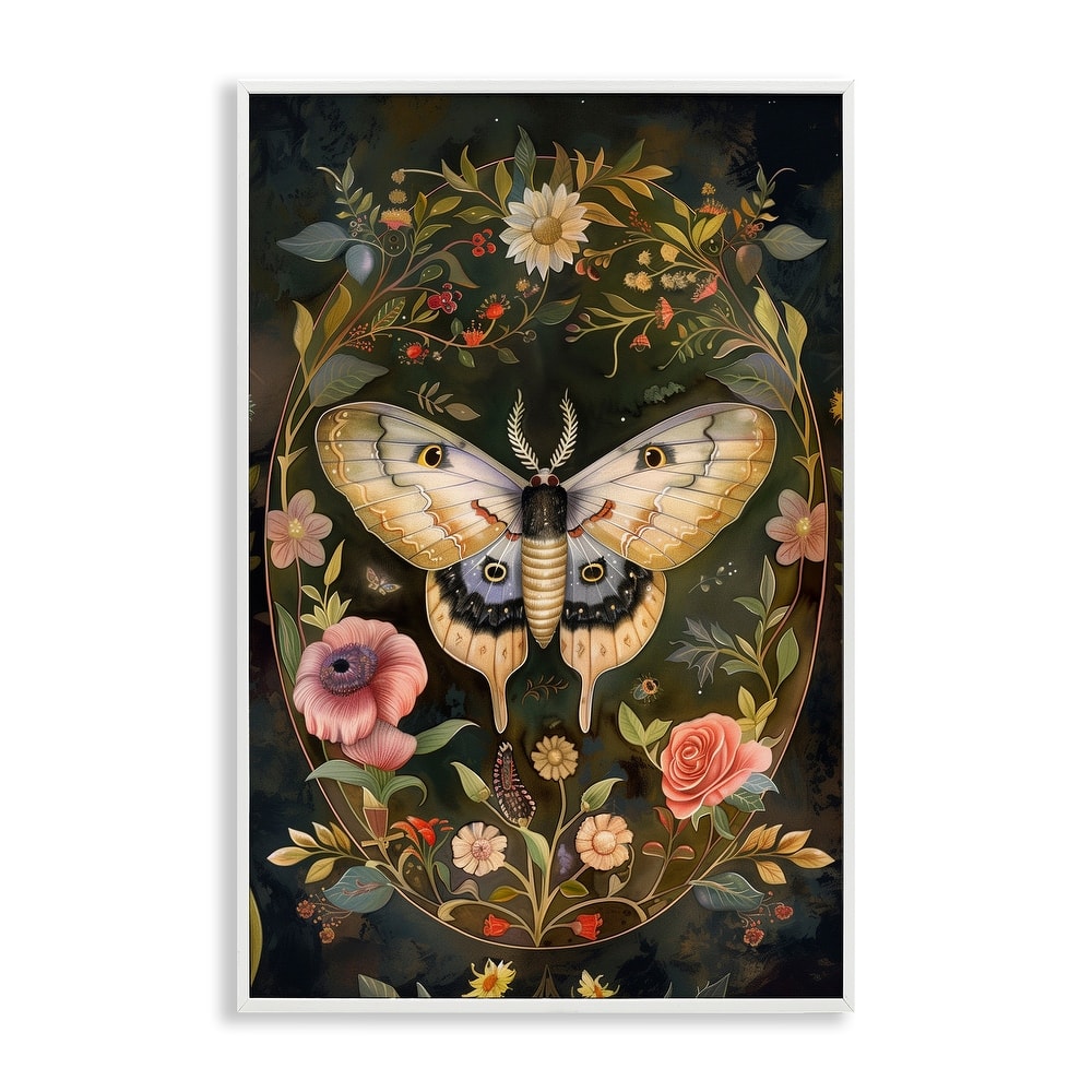 Stupell Victorian Botanicals & Moth Framed Giclee Art Design By The Dutch Lady