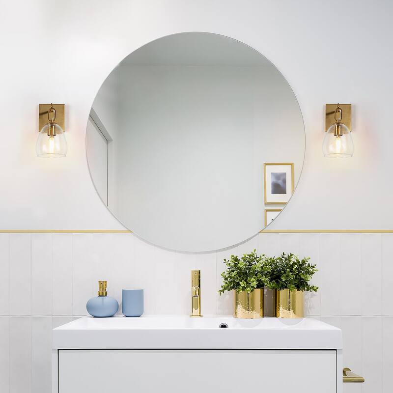 Bele Modern Gold 1-Light Wall Sconces Glass Vanity Light for Powder Room Bedroom - 5.1" W x 6.7" D x 9.4" H