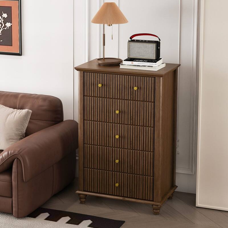 Modern Fluted 5 Drawer Dresser with Metal Handles for Stylish Bedroom Organization and Storage