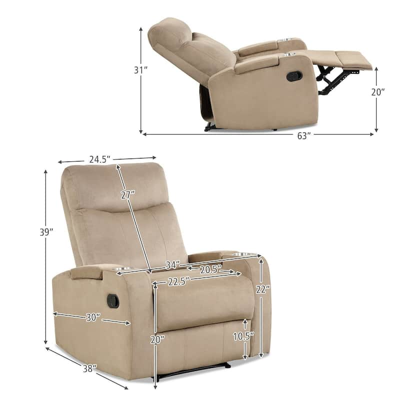Recliner Chair Single Sofa Lounger with Arm Storage and Cup Holder for Living Room