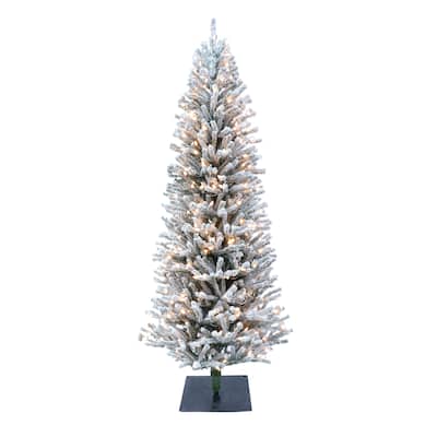 Puleo International Pre-Lit 6' Flocked Fir Artificial Christmas Tree