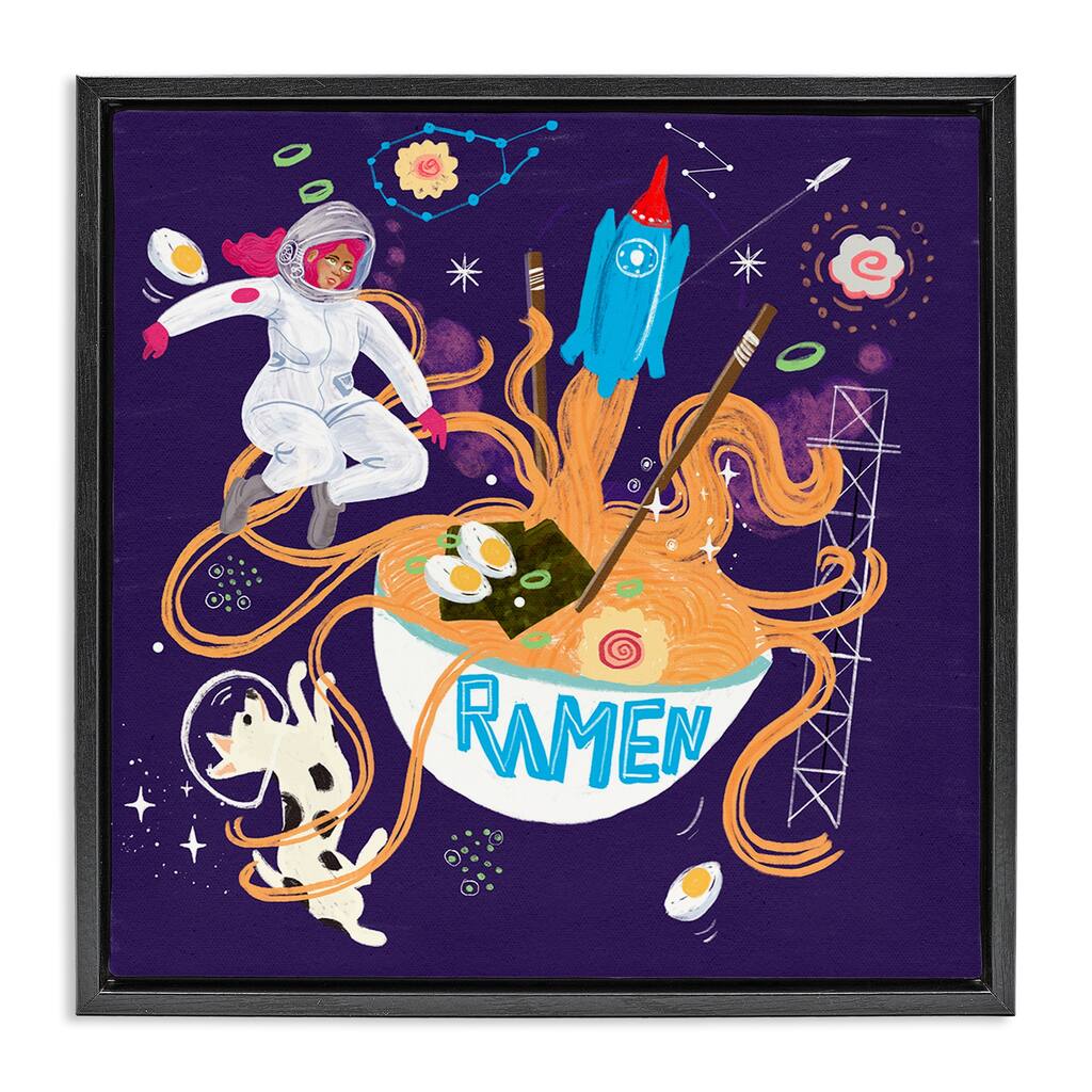 Stupell Whimsical Ramen in Space Framed Floater Canvas Wall Art Design By Juliet Rose Philips