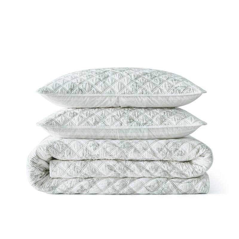Martha Stewart Vine Flora Cotton Reversible Green Quilt Set