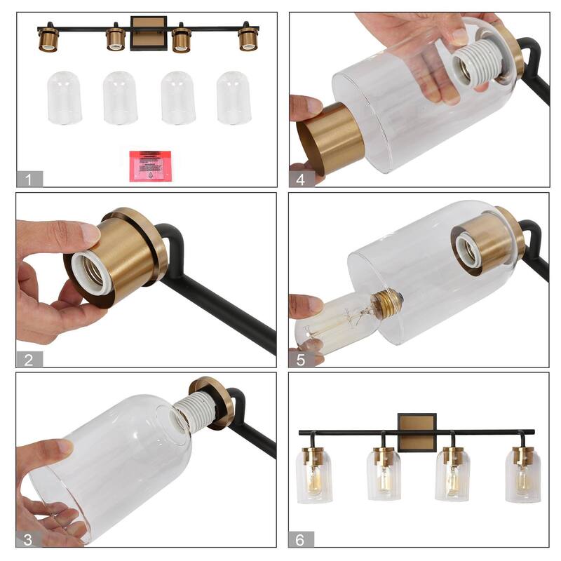 Modern Farmhouse Bathroom Vanity Light Black Gold Cylinder Glass Wall Sconce