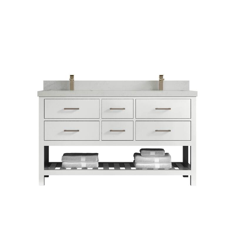 Willow Collections 60 in. W x 22 in. D Parker Double Sink Bathroom Vanity with Countertop - 2" Carrara Quartz - White