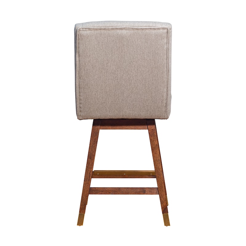 HomeRoots 26" Taupe and Brown Solid Wood Swivel Bar Chair