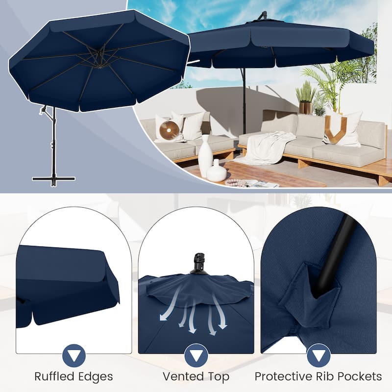 Gymax 10FT Offset Hanging Umbrella Patio Cantilever Umbrella w/ Easy