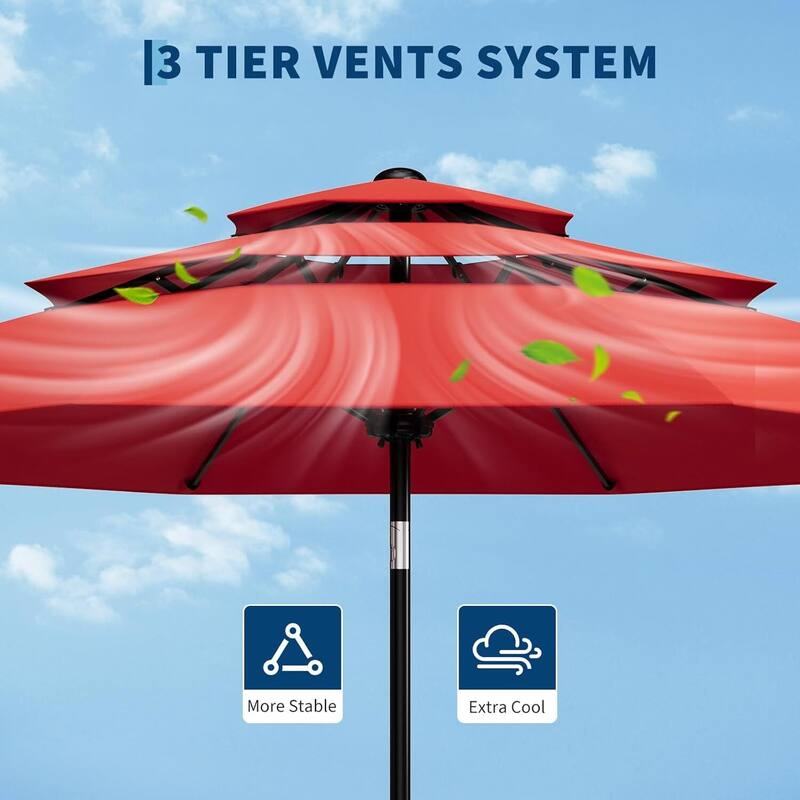 3-Tier 10Ft Patio Umbrella, Easy Crank and Push Button Tilt for Pool, Deck, Yard, Garden (No Base)