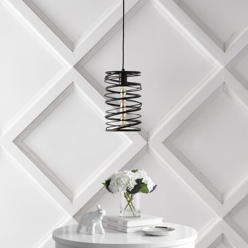 Skylar 7.25" 1-Light Modern Contemporary Iron Spiral LED Pendant, by JONATHAN Y
