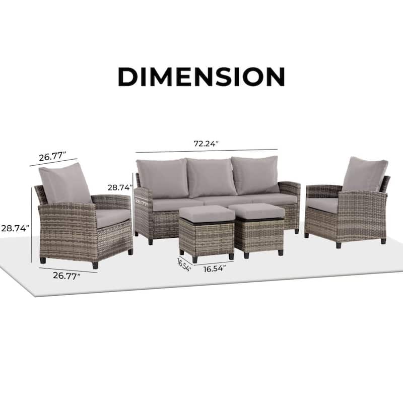 5pcs Wicker Patio Conversation Set Seating Loveseat Sofa with Ottomans