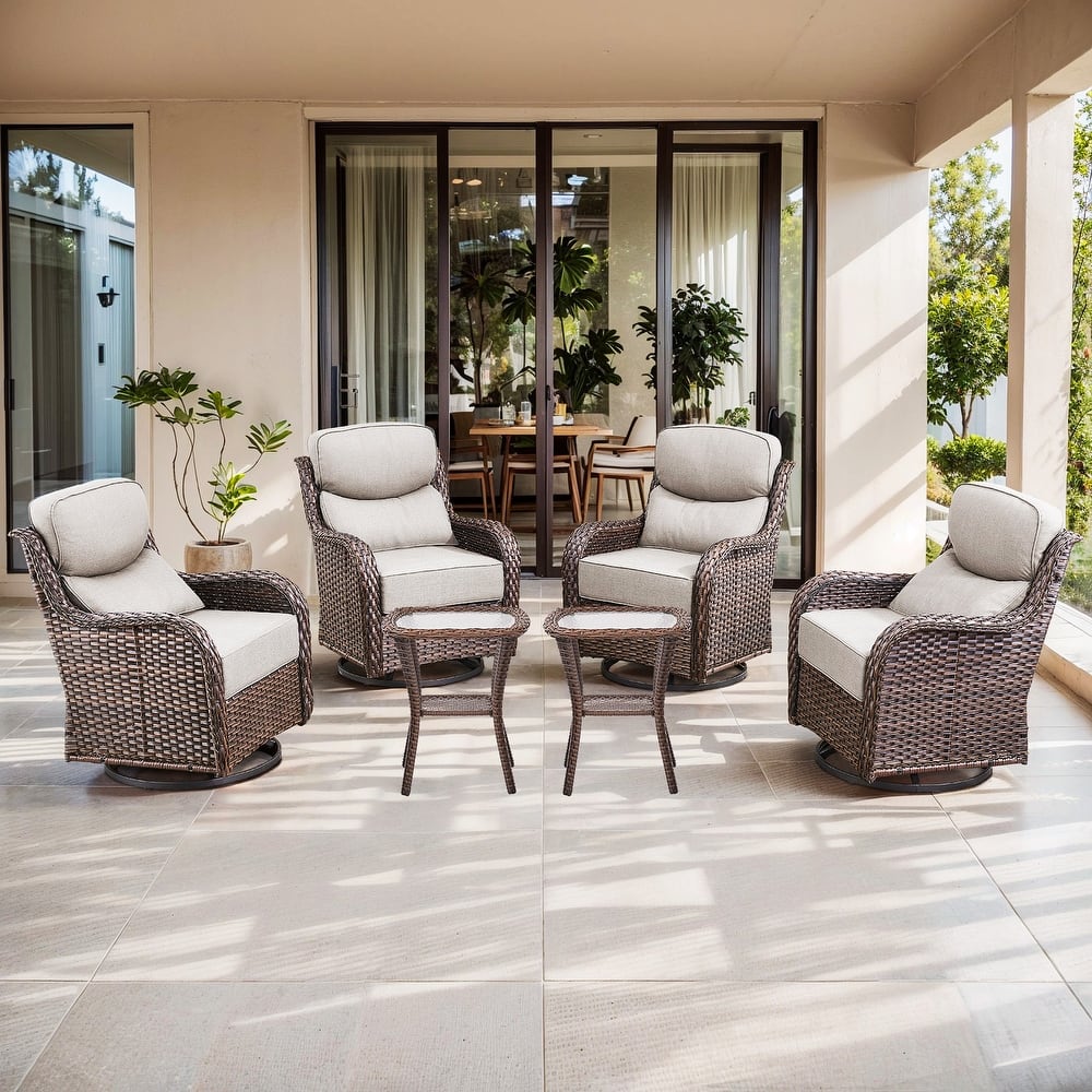 Gymojoy 6-Piece Patio Furniture Set with Swivel Glider Chairs, 6-Inch Ultra-Plush Cushions & Water-Resistant Olefin Fabric