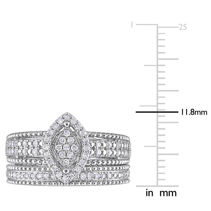 Miadora 1/3ct TDW Diamond Marquise Clustered Multi-row Halo Bridal Ring Set in Sterling Silver