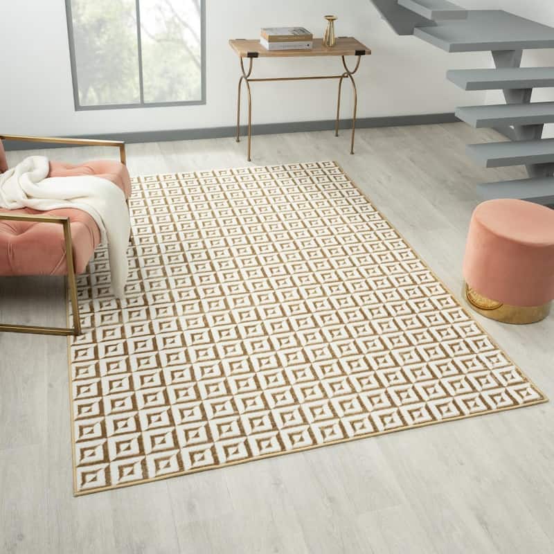 Luxe Weavers Geometric Metallic High and Low Fibers Area Rug - 4x5 - Gold