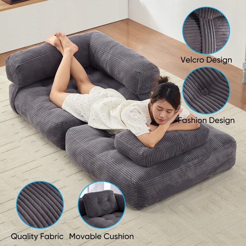 Mixoy Folding Sofa Bed, L-Shaped Convertible Sofa Bed with Armrest