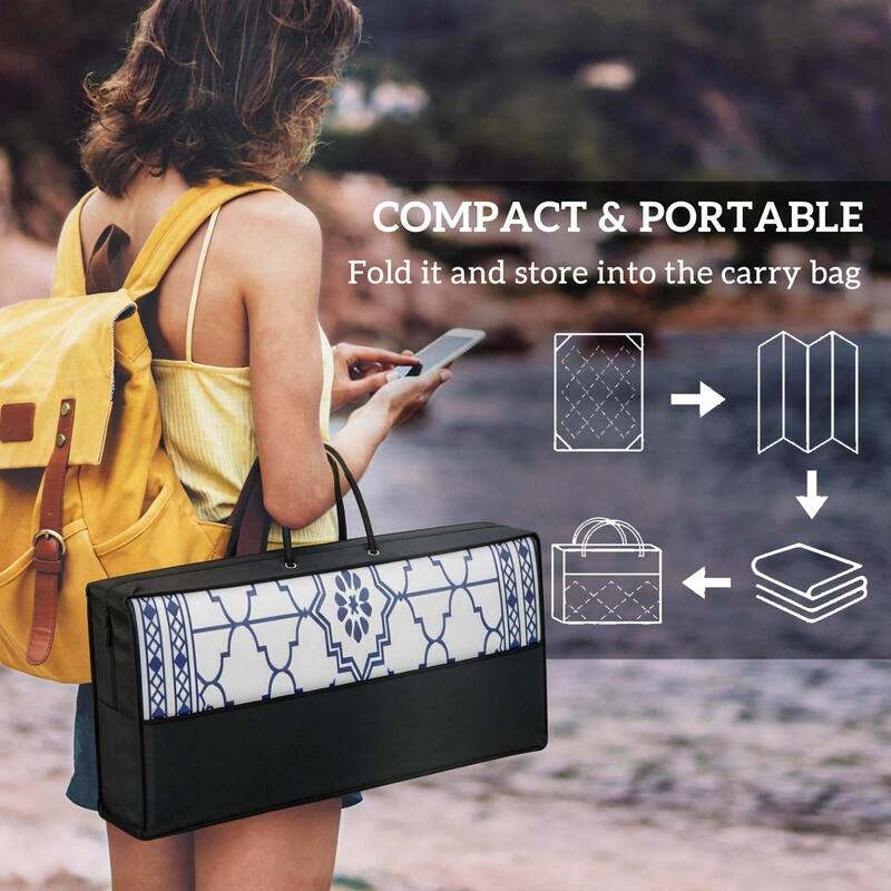 Outsunny Reversible Outdoor Rug Carpet with LED Lights, 10' x 8' PP Straw Rug, Portable RV Camping Mat - 10' X 8'