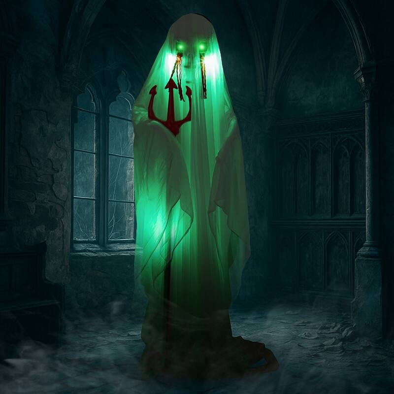 4.3ft Halloween Decorations Outdoor Life Size Animatronics Ghost with Trident