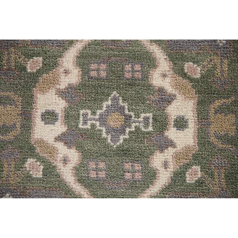 Green Oushak Style Runner Rug Hand-knotted Wool Carpet - 2'7"x 10'0"