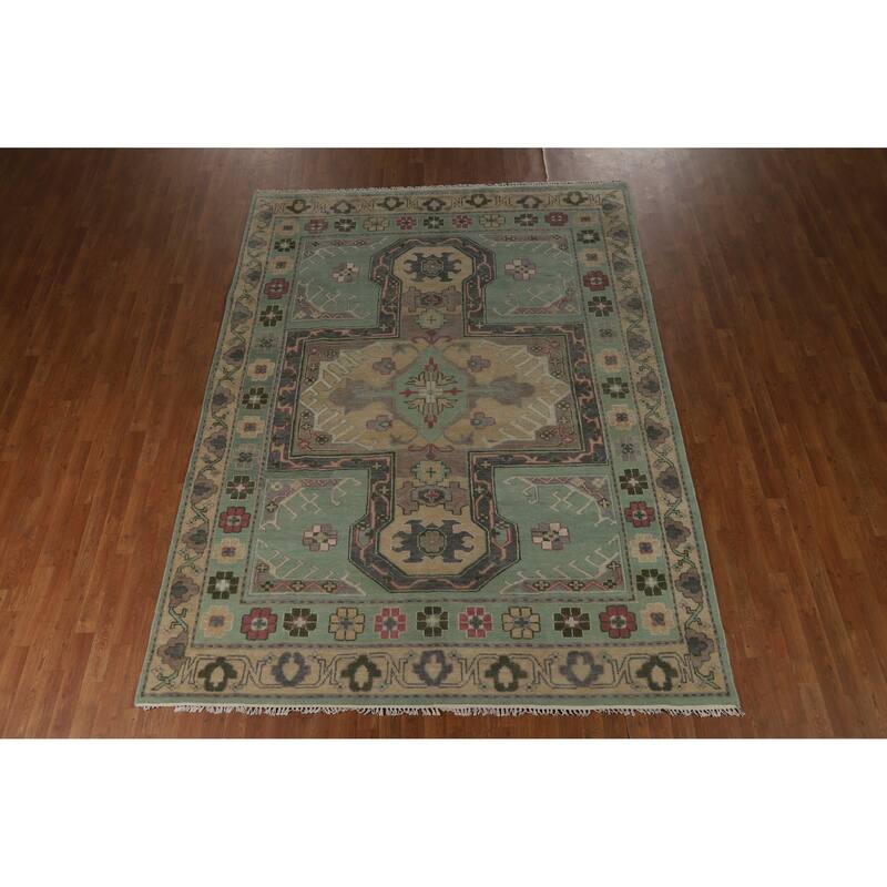 Hand Knotted Oriental 100% Wool Carpet Transitional Medallion Green Oushak Area Rug - 10' 0'' X 7' 6''