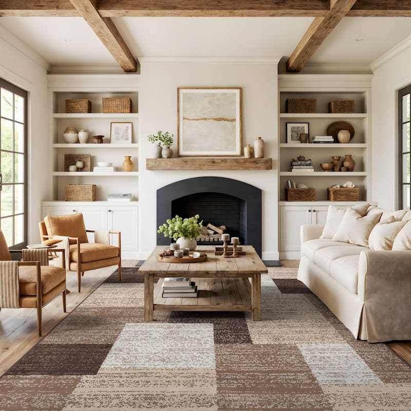 World Rug Gallery Contemporary Distressed Boxes Area Rug - 7' 10" x 10' - Brown - Rectangle