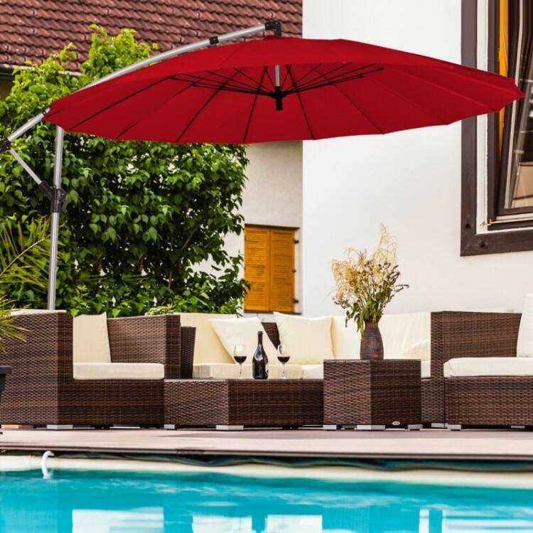10 Foot Patio Offset Umbrella Market Hanging Umbrella for Backyard Poolside Lawn Garden