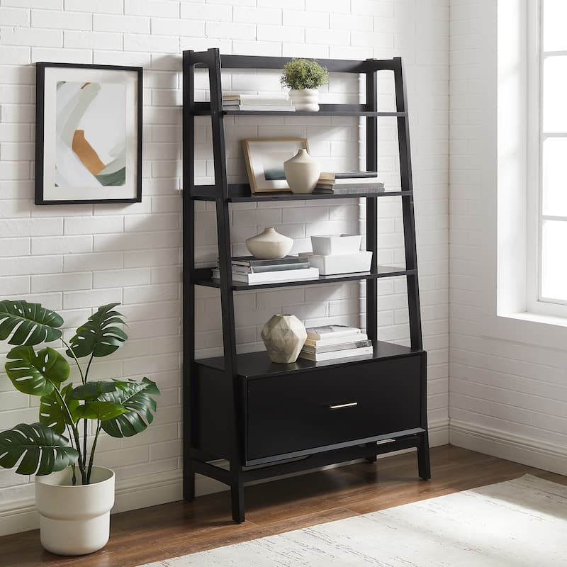 Crosley Landon Large Etagere Bookcase - Matte Black