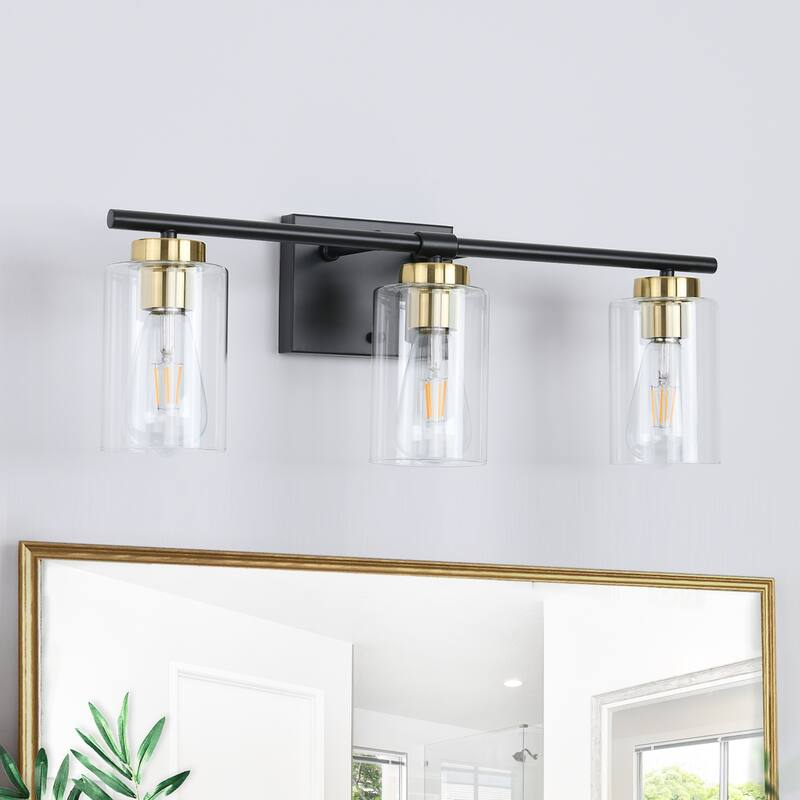 22.83 in. 3-Light Modern Wall Sconce Bathroom Vanity Light with Glass Shade