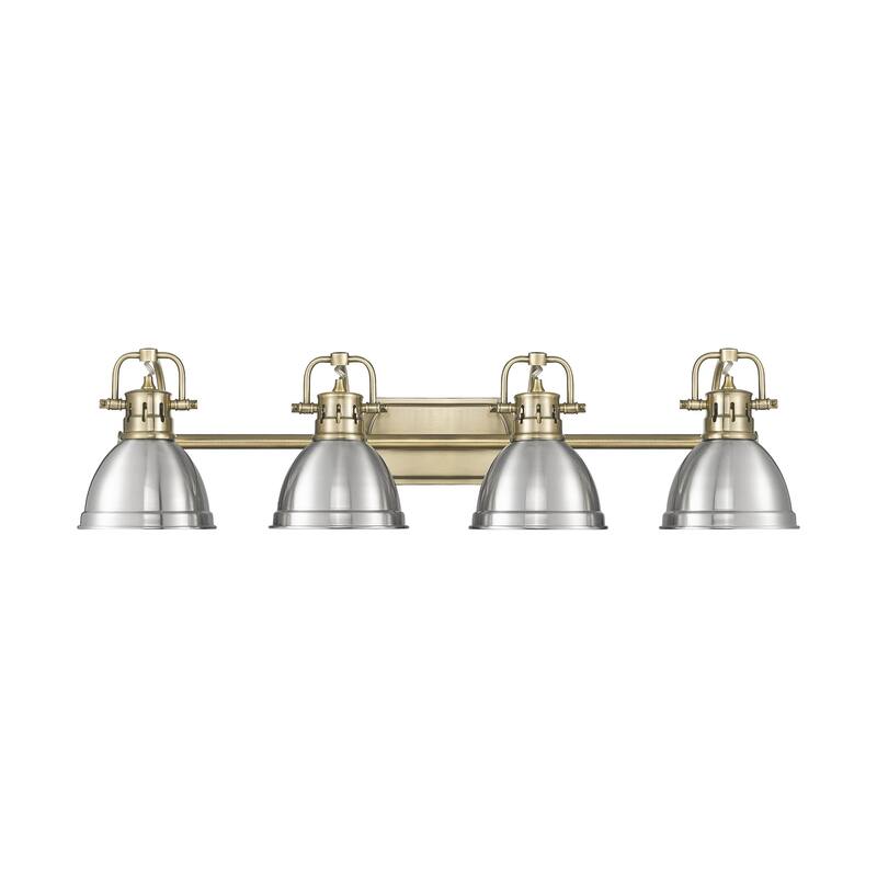 Yep by Golden Lighting Duncan 4-light Vanity in Aged Brass and Pewter shade