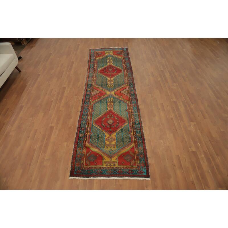Hand Knotted Oriental 100% Wool Carpet Traditional Geometric Oranges & Rust Ardebil Runner Rug - 11' 4'' X 3' 2''