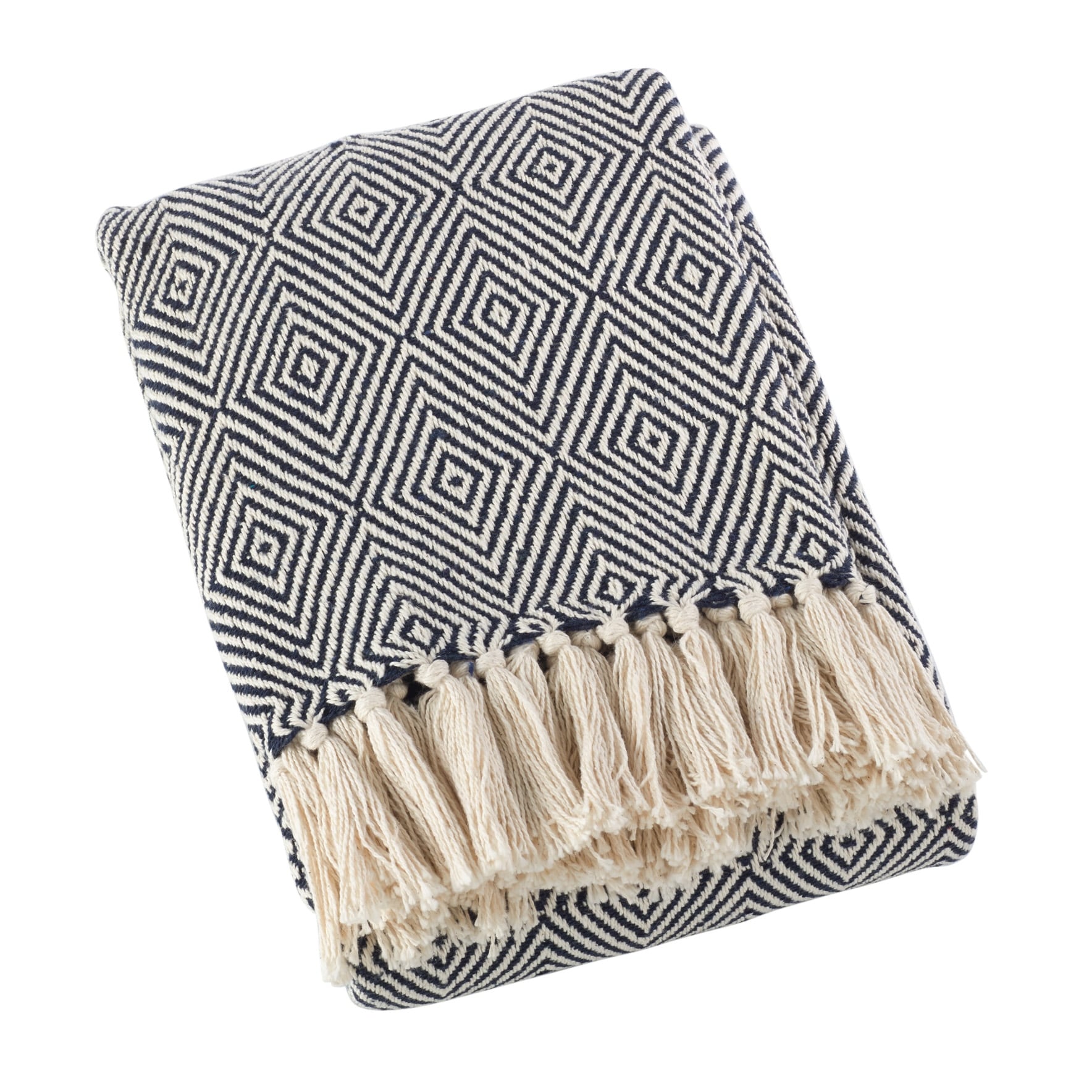 Soft Cotton Throw Blanket with Elegant Diamond Weave Pattern-image
