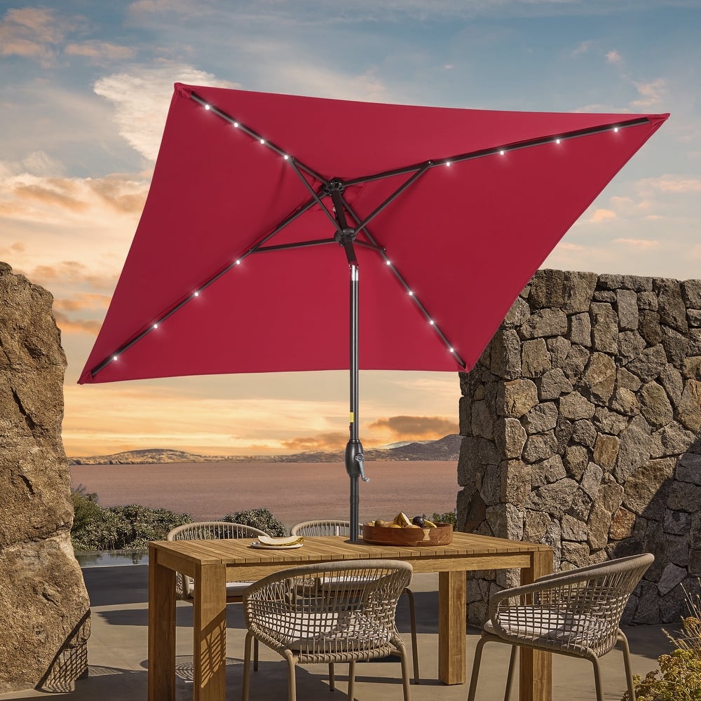LIVOOSUN 6.5×6.5FT LED Square Patio Umbrella with UPF50+, Tilt Function, and Wind-Resistant Design——Experience Outdoor Comfort