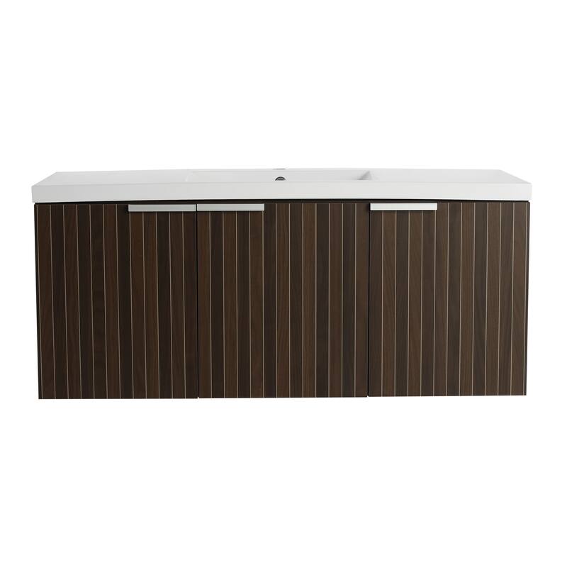 48in Bathroom Vanity with Resin Sink, Soft Close Hinges, 3 Doors, Eco-Friendly Design, Wall-Mounted Floating Cabinet