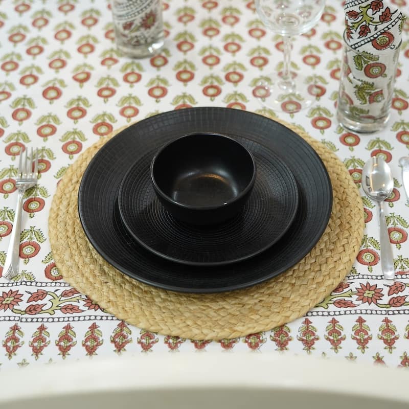 Fabdivine Handmade Block Print Cotton Table Cover Farmhouse Dining Kitchen Decor Gift