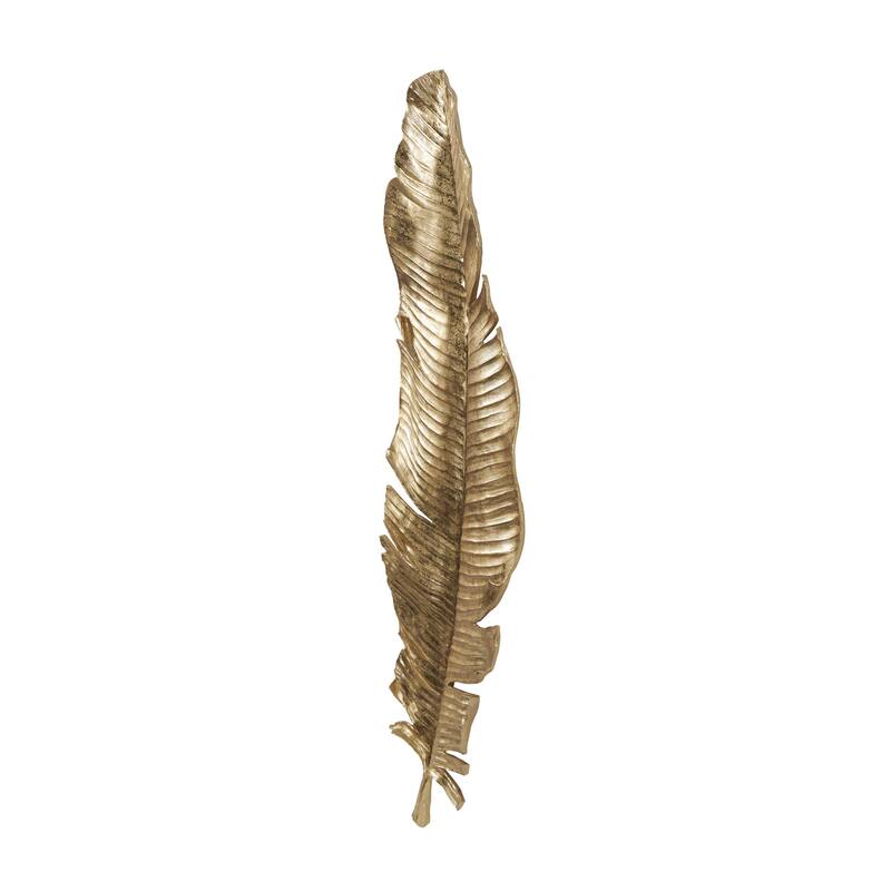 Polystone Bird Large Metallic Feather Home Wall Decor - Gold - Roche River Decor