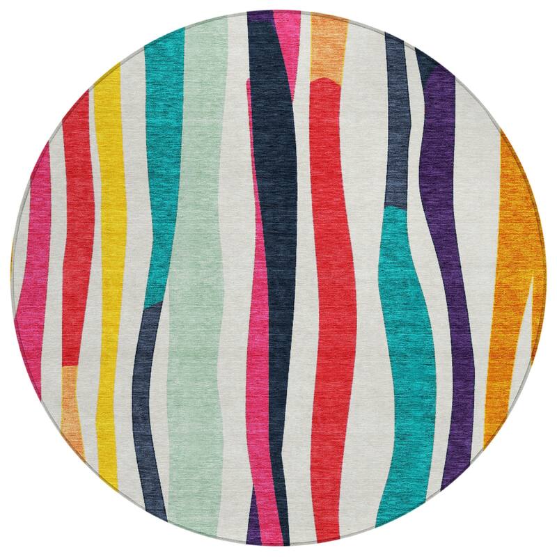 Machine Washable Indoor/Outdoor Modern Stripes Chantille Rug