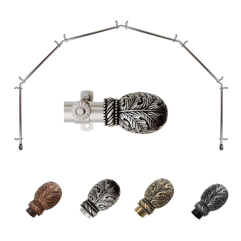 Bay Window Curtain Rod - 6-Sided Corner Rods, Satin Nickel Finish - Single Rod, 13/16 Inch Diameter - M
