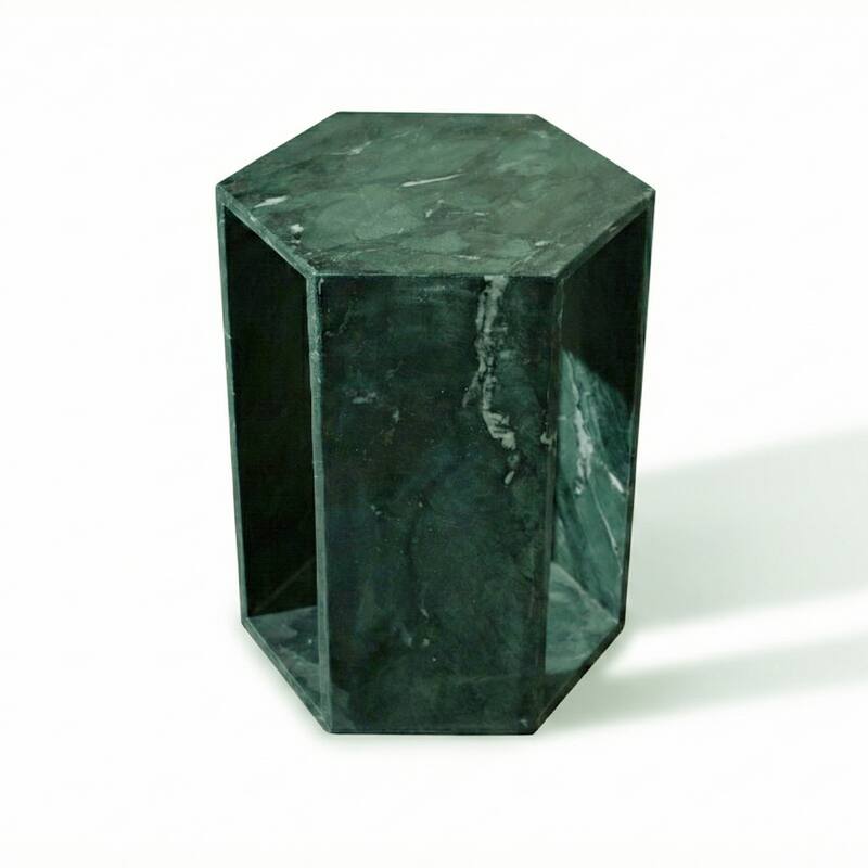 Roomfitters Luxury Natural Marble Hexagon Side Table, Solid Stone Geometric Pedestal End Table, Polished Finish